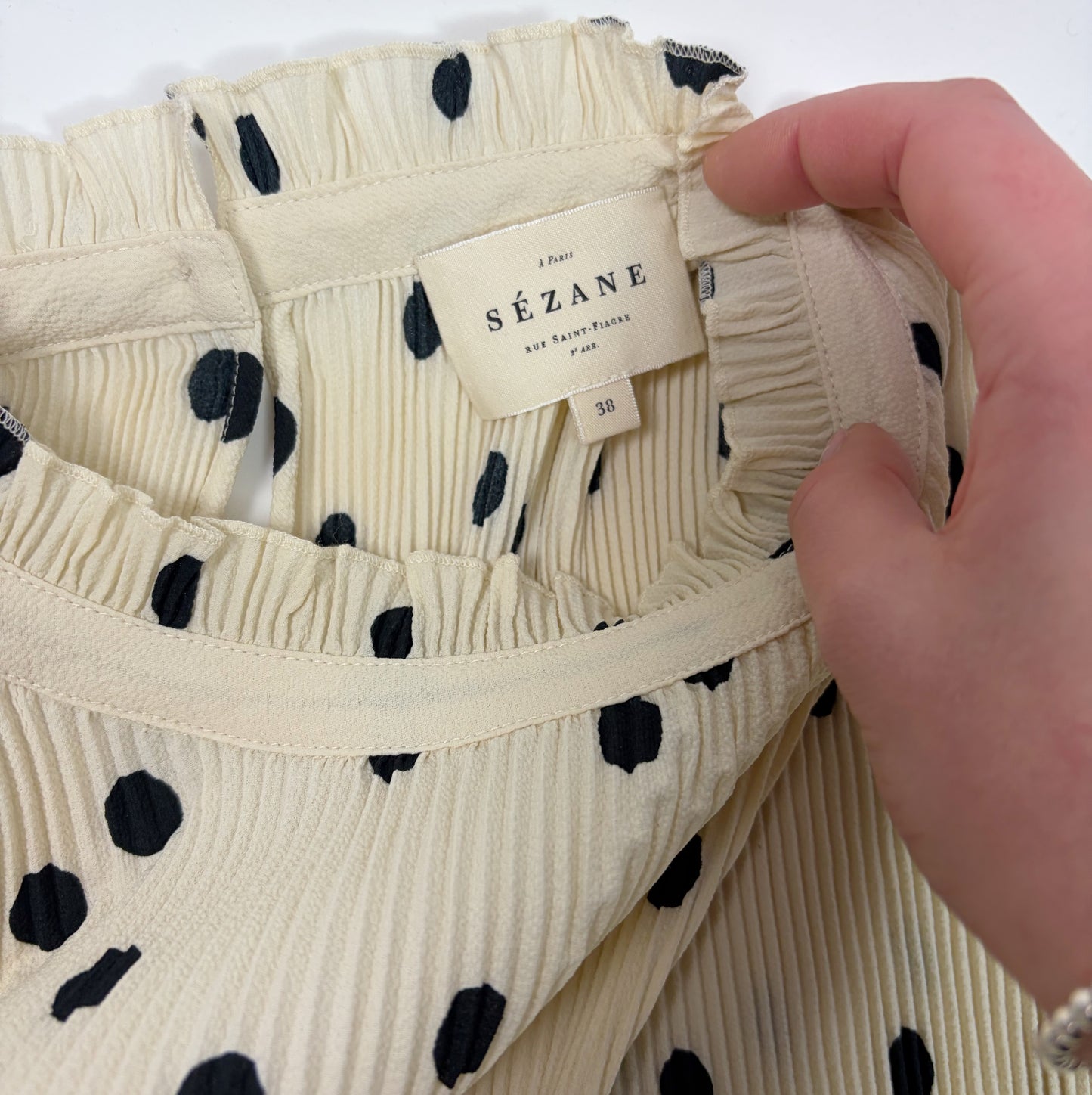Sezane Pleated Polka Dot Top