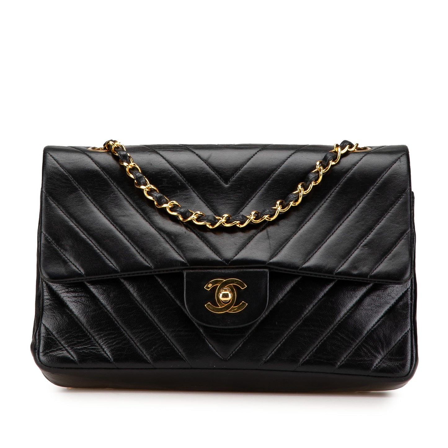 CHANEL vintage chevron lambskin double flap medium