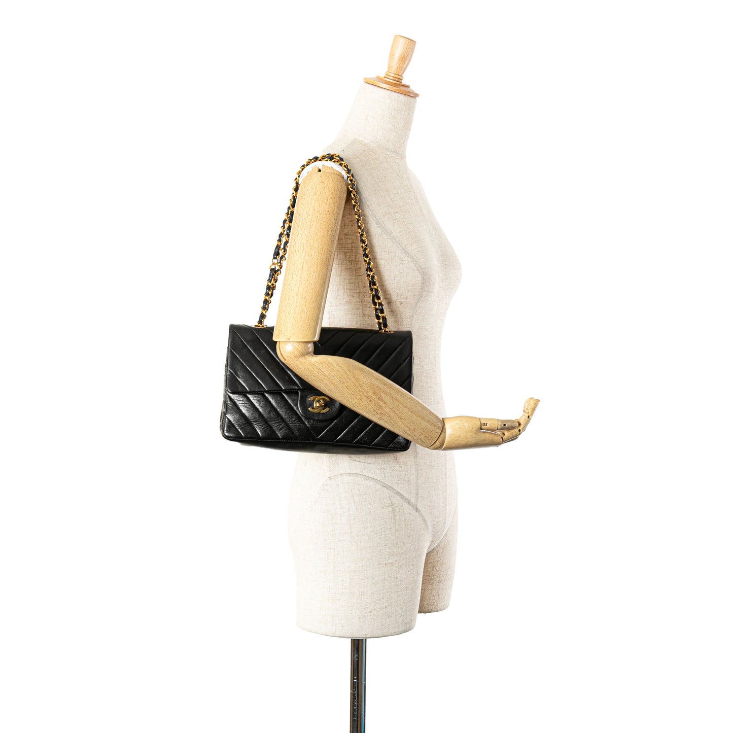 CHANEL vintage chevron lambskin double flap medium