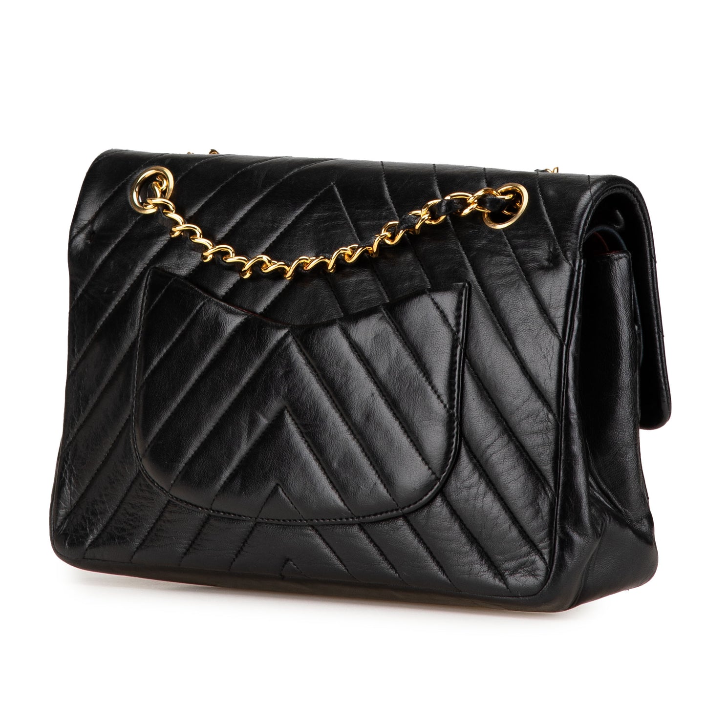 CHANEL vintage chevron lambskin double flap medium