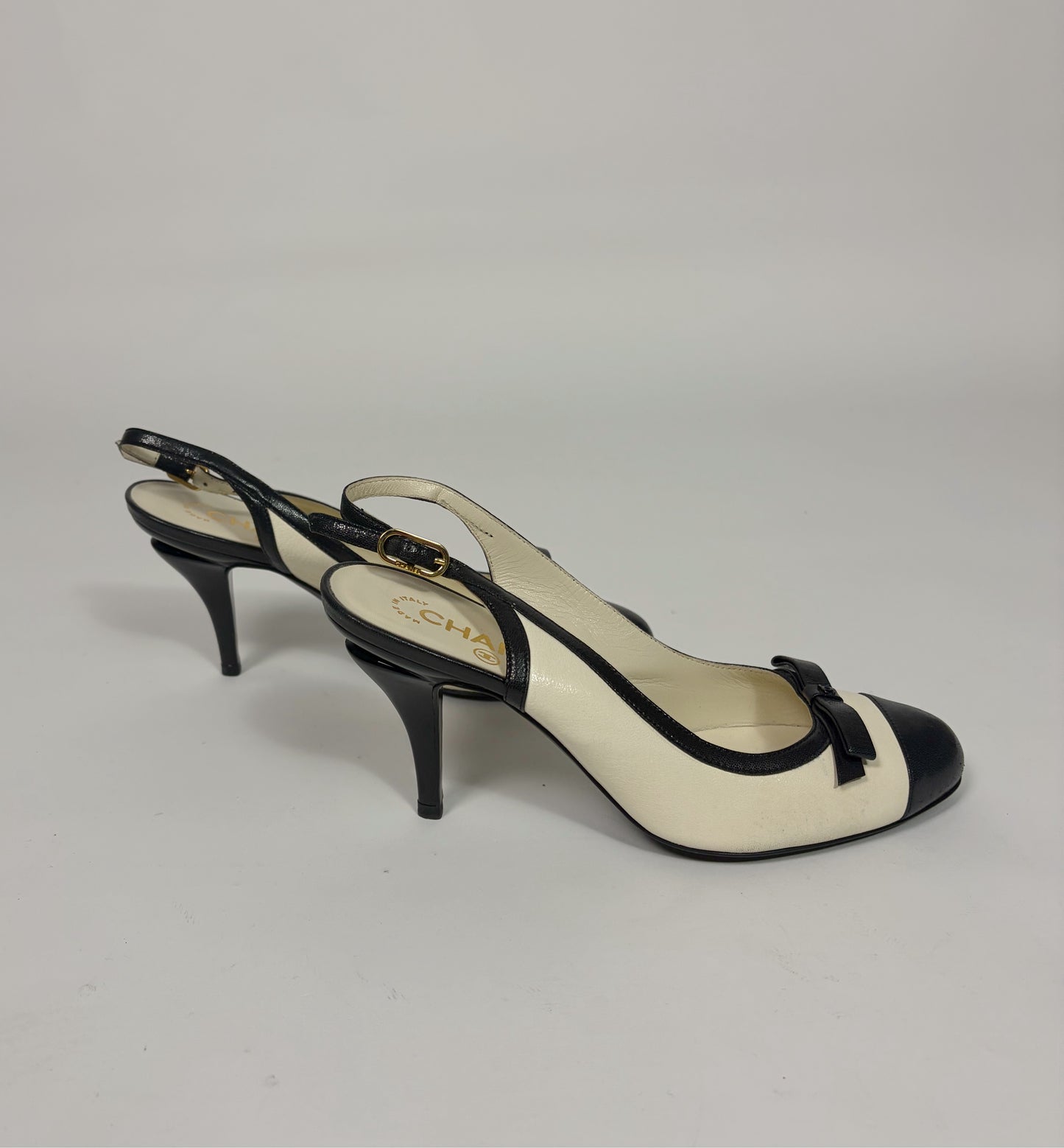 Chanel Black and Beige Cap-Toe Slingback Pumps