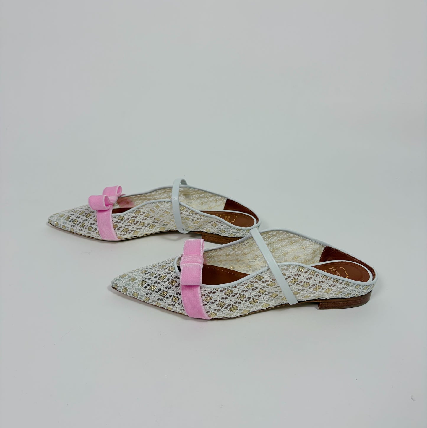 Malone Soulier White Lace Flat Sandals x Bridgerton