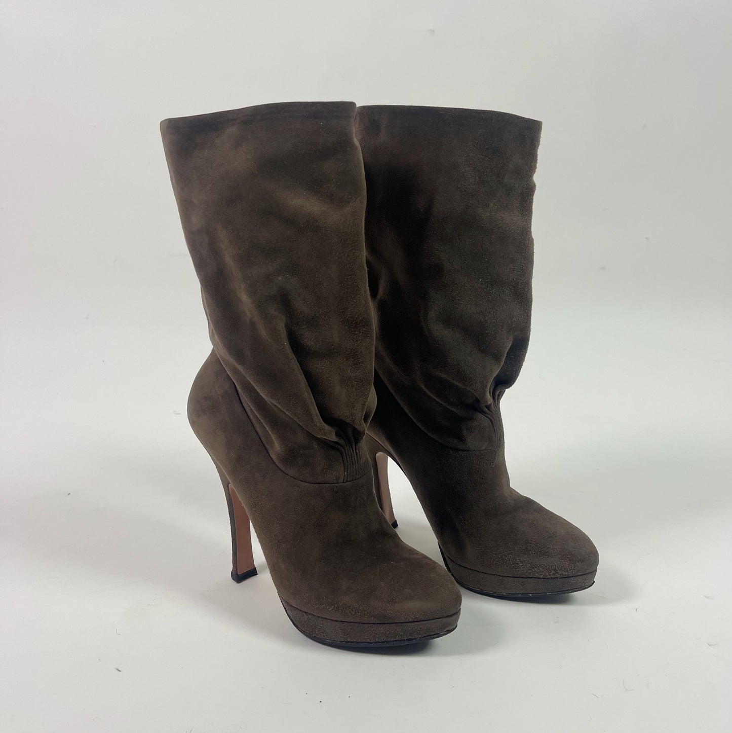 Prada Brown Suede Slouch Boots