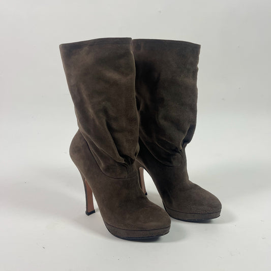 Prada Brown Suede Slouch Boots