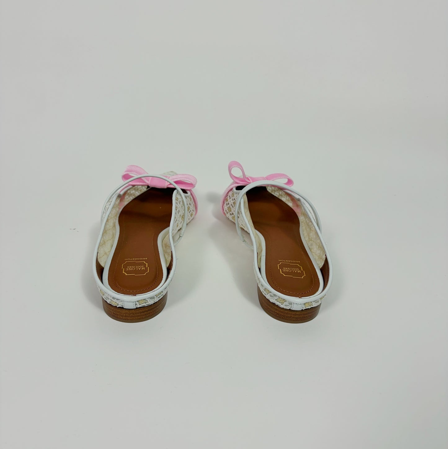 Malone Soulier White Lace Flat Sandals x Bridgerton