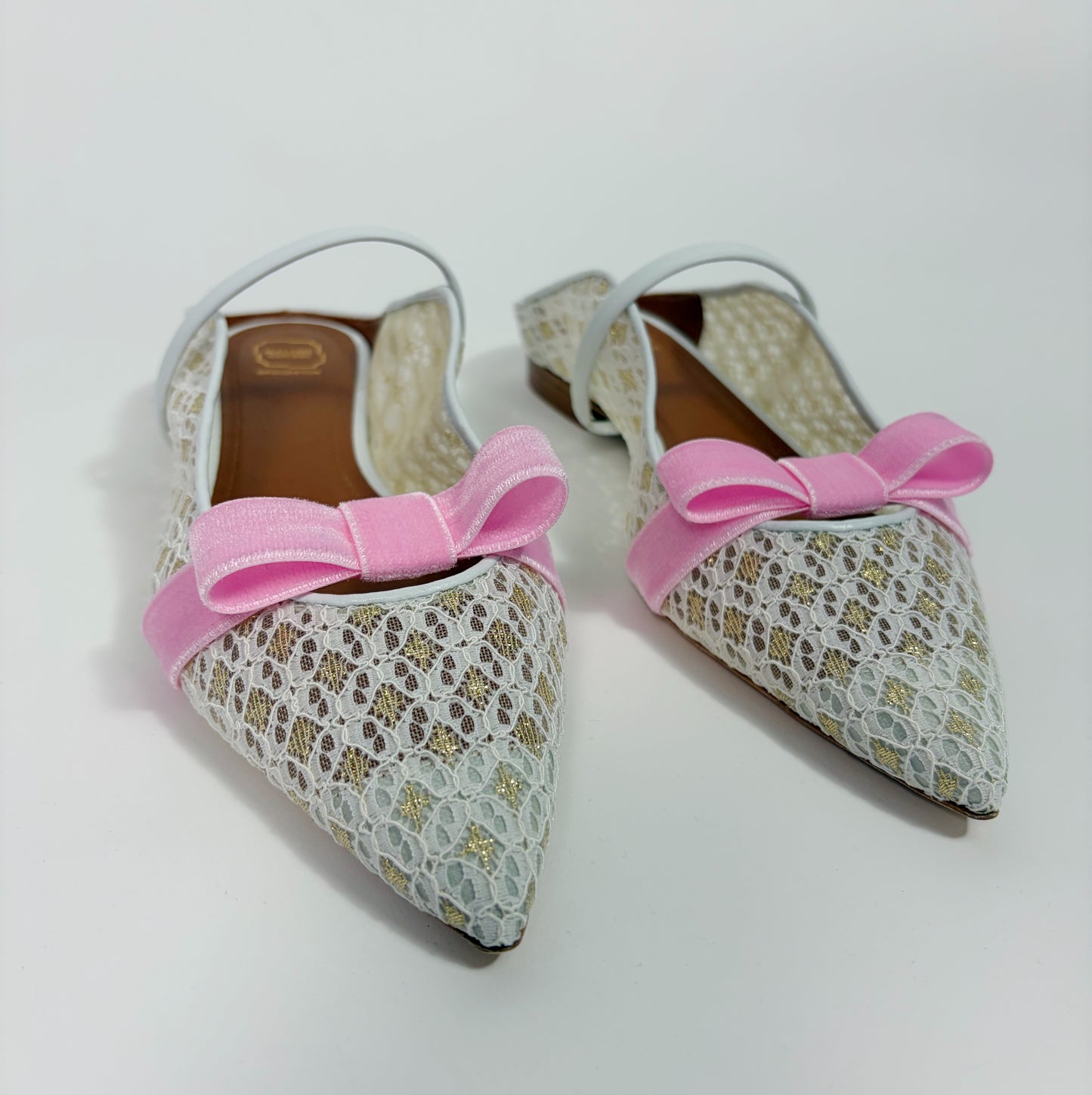 Malone Soulier White Lace Flat Sandals x Bridgerton