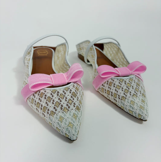 Malone Soulier White Lace Flat Sandals x Bridgerton