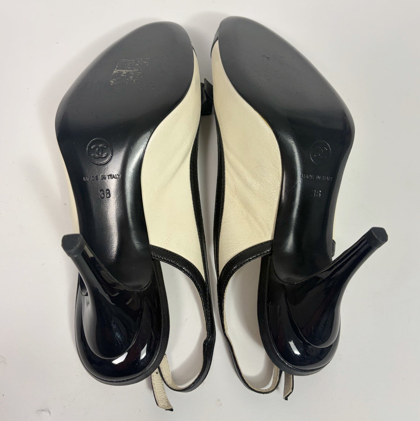 Chanel Black and Beige Cap-Toe Slingback Pumps