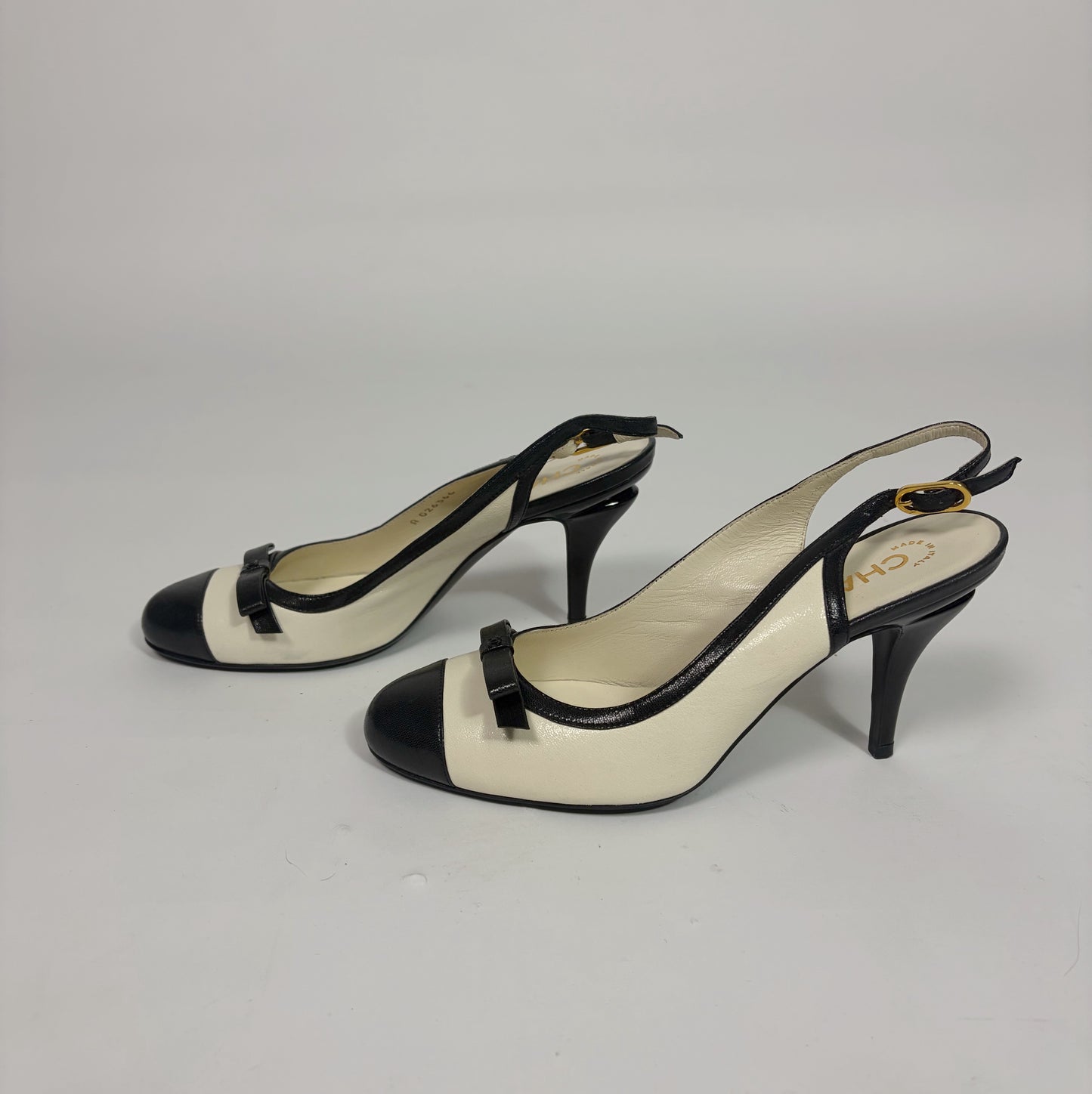 Chanel Black and Beige Cap-Toe Slingback Pumps