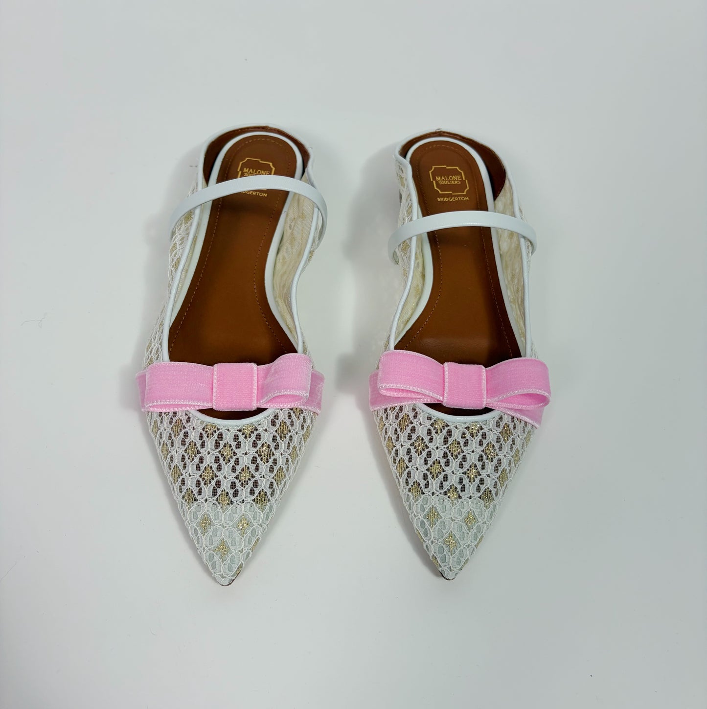 Malone Soulier White Lace Flat Sandals x Bridgerton