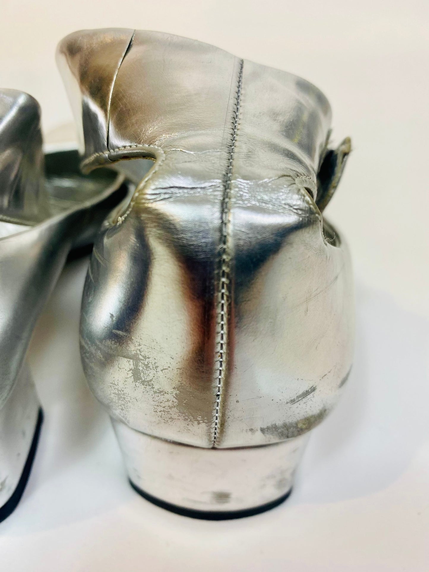 Gucci ankle strap silver heels