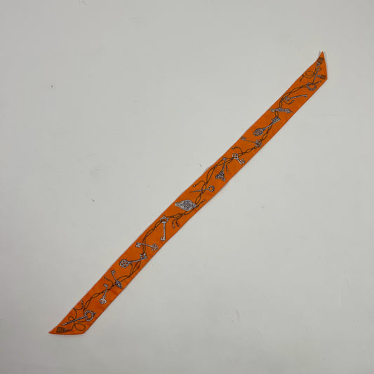 Hermès Orange Silk 'Les Cles a Pois' Twilly Scarf