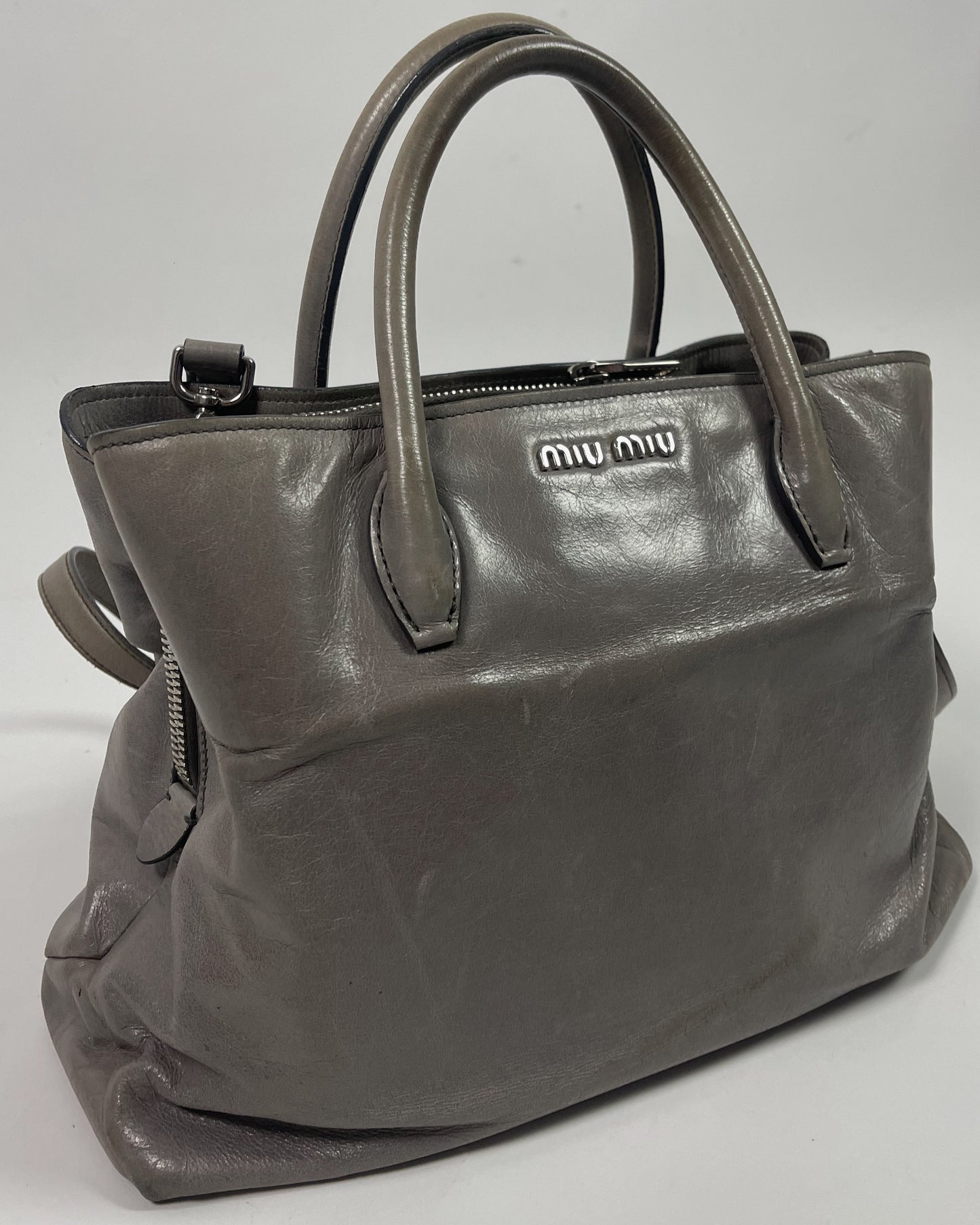 Miu Miu Grey Leather Tote