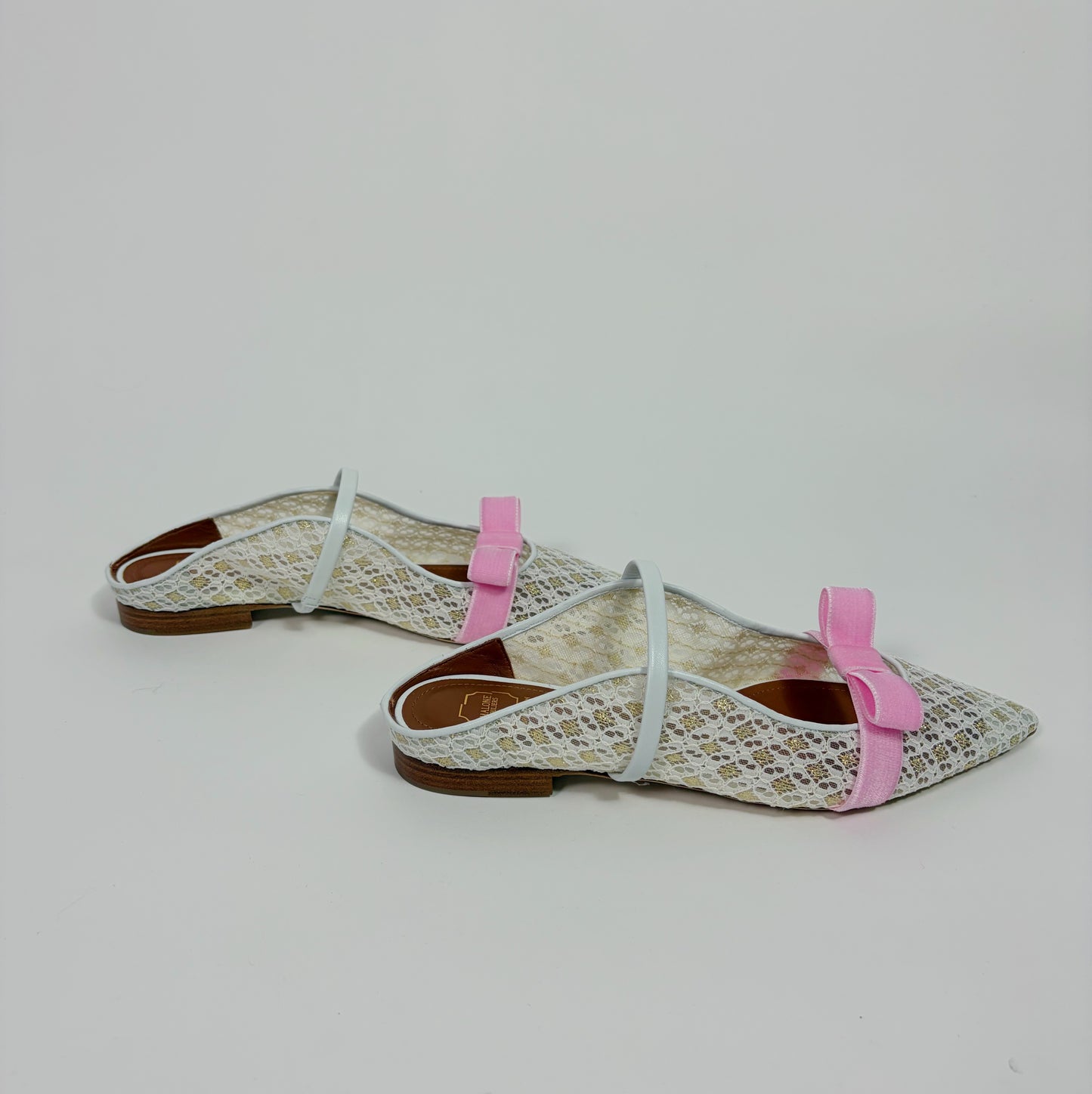 Malone Soulier White Lace Flat Sandals x Bridgerton
