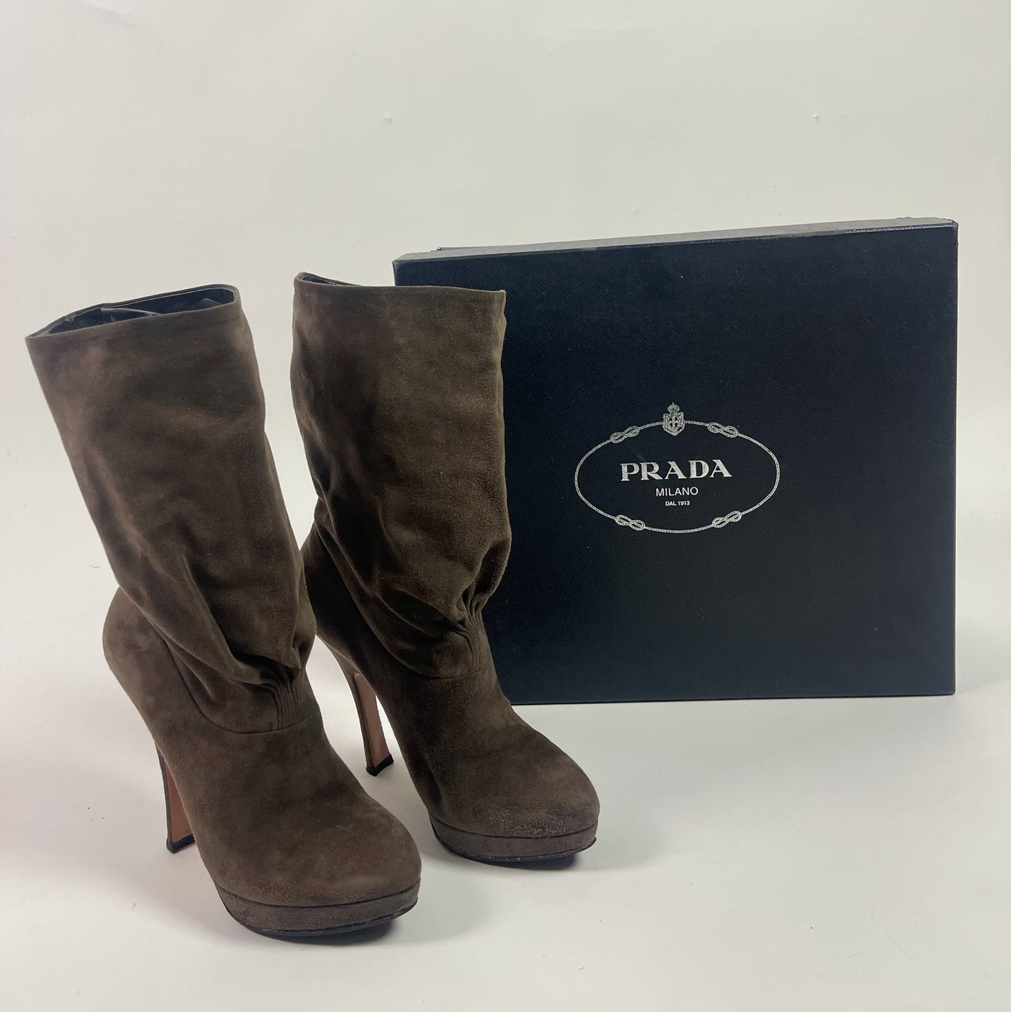 Prada Brown Suede Slouch Boots