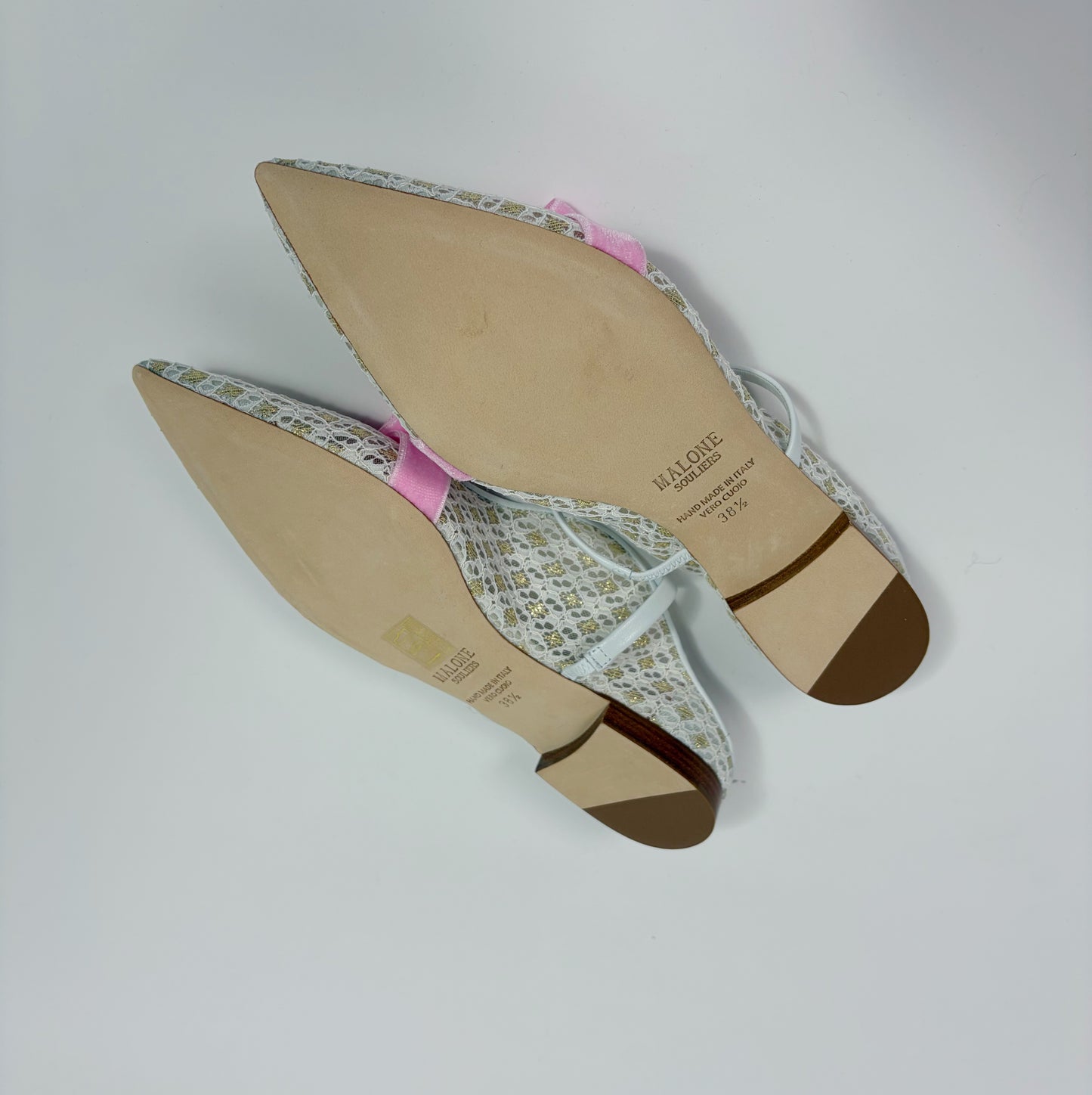 Malone Soulier White Lace Flat Sandals x Bridgerton