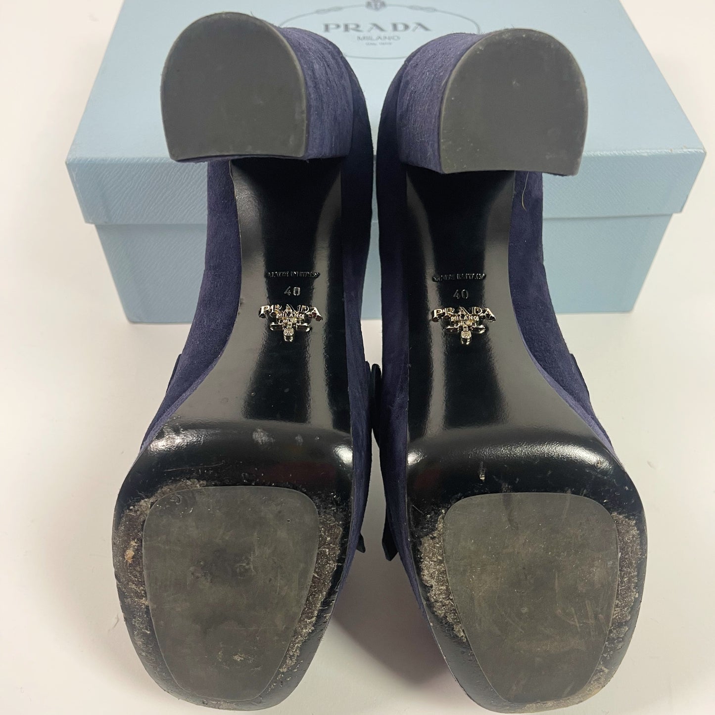 Prada Navy Blue Suede Fringe Platform Loafer Pumps