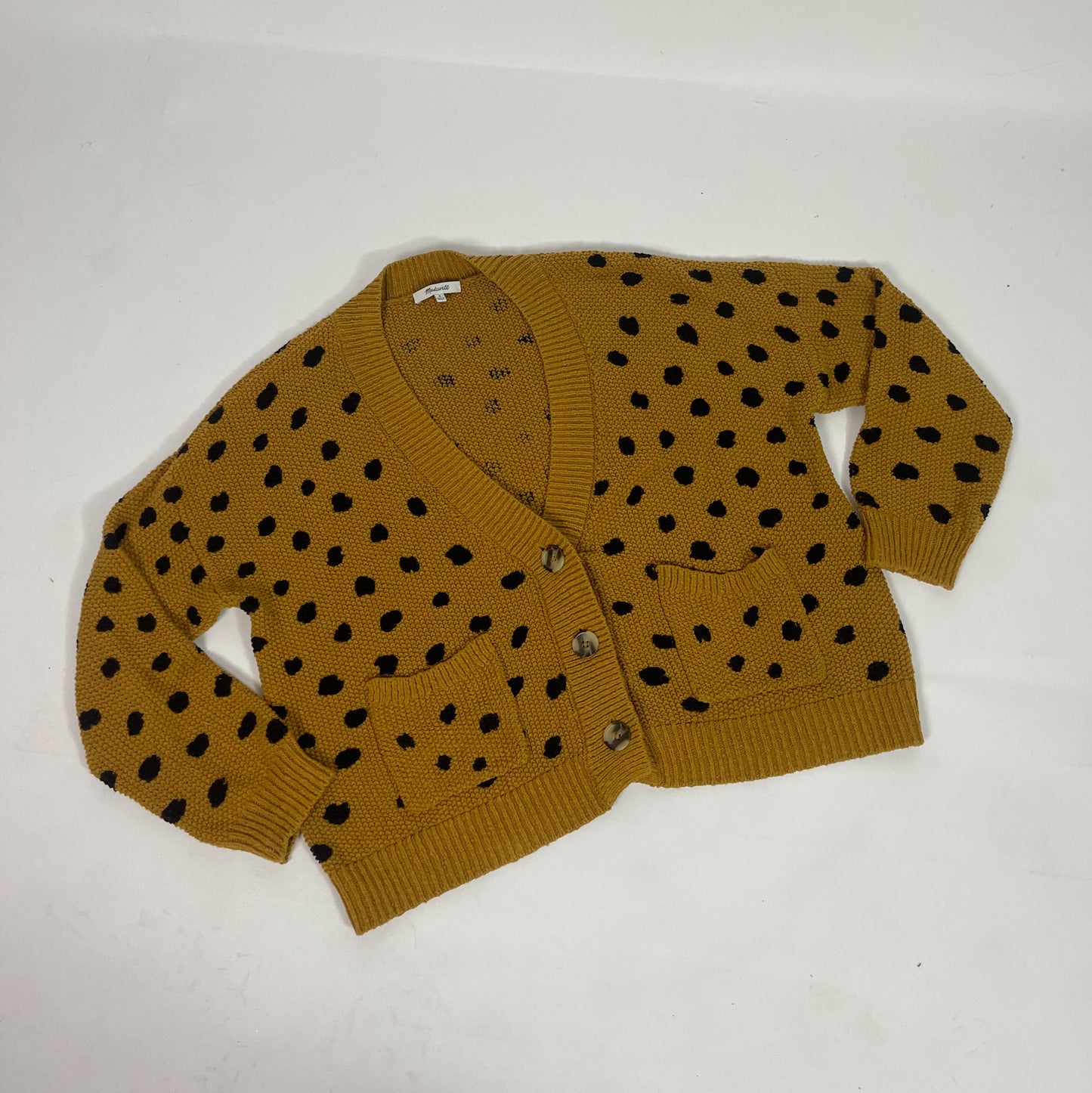 Madewell Mustard Cardigan with Polka Dots