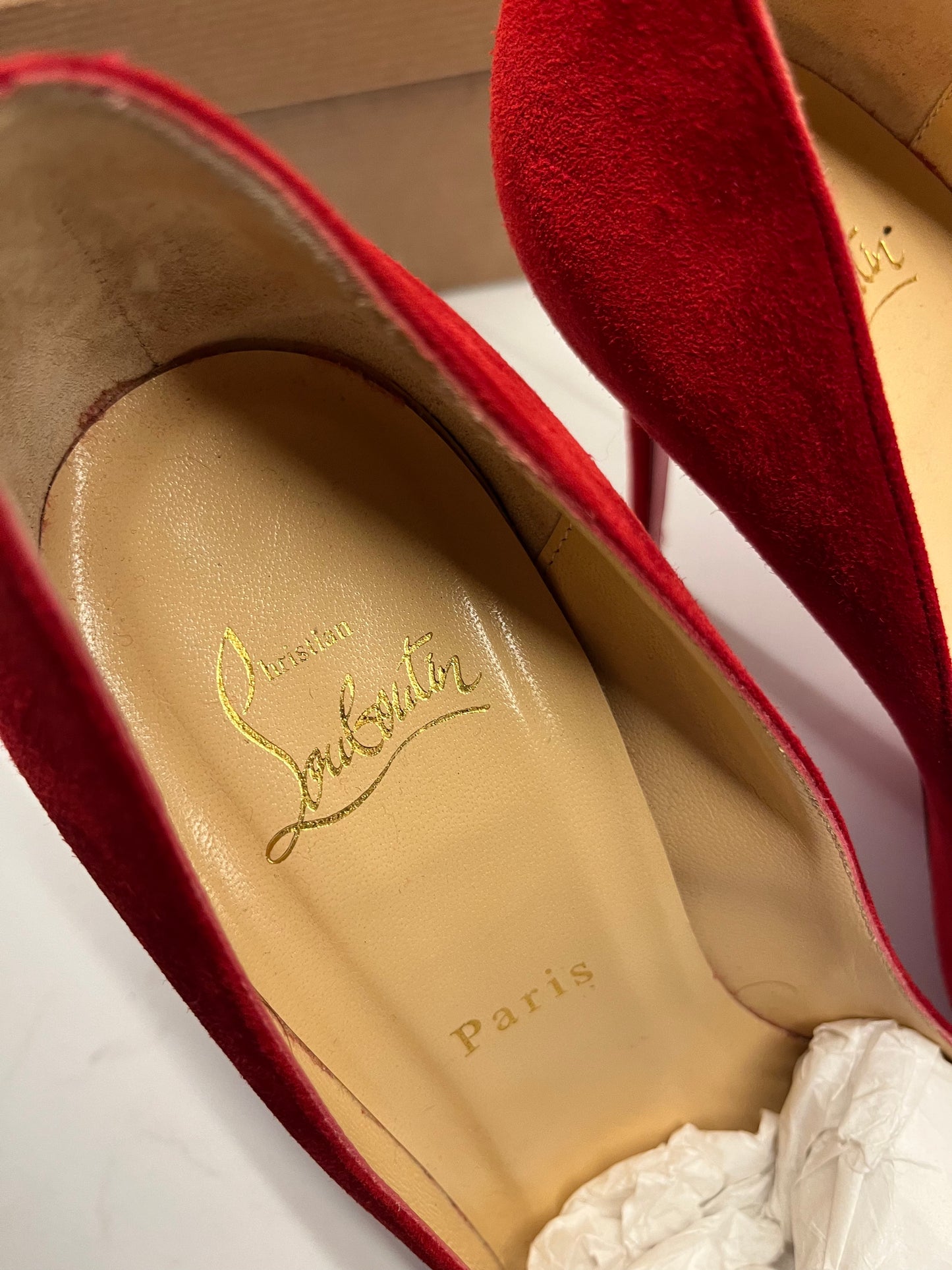 Christian Louboutin red suede courts size 39