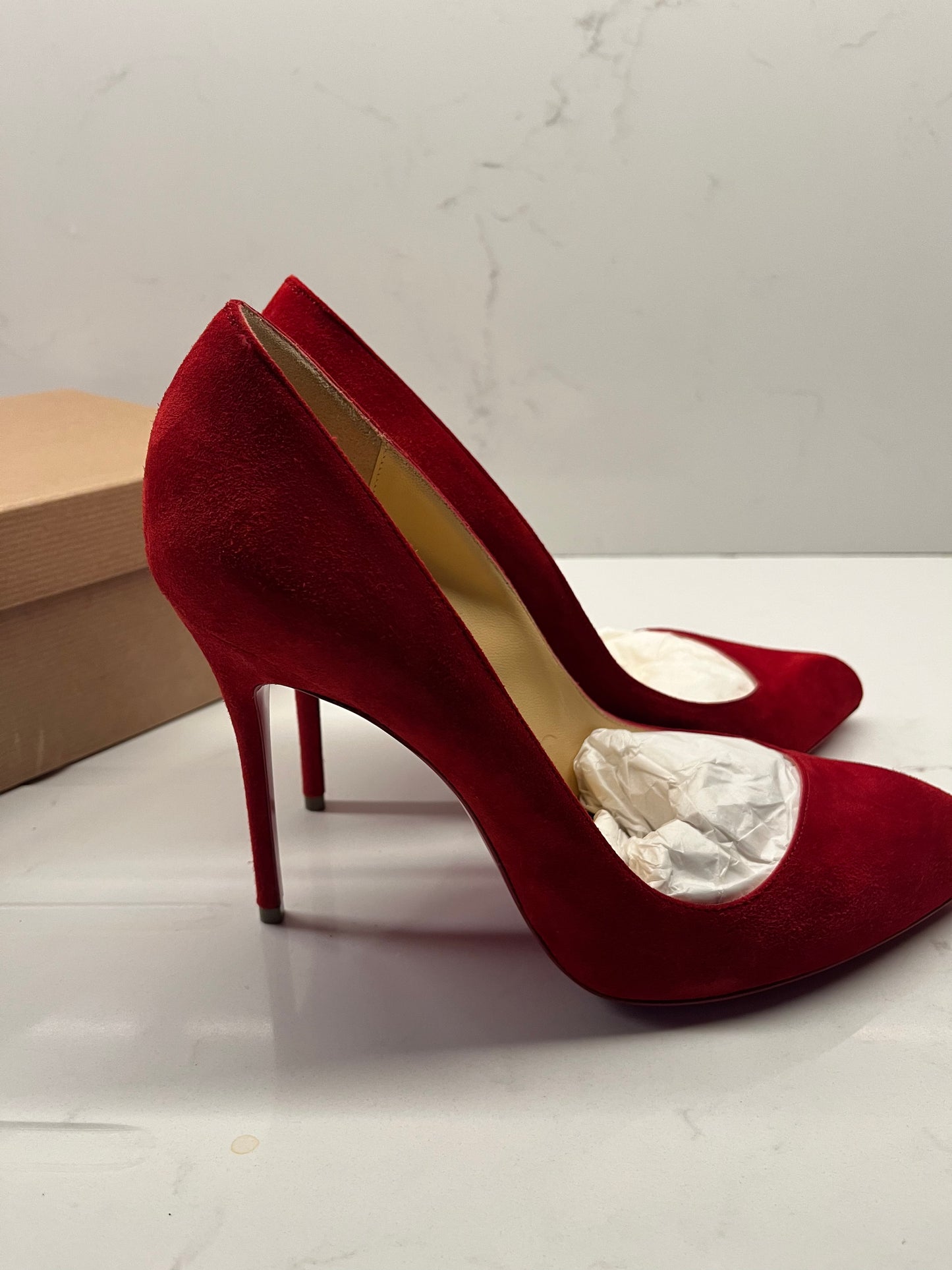 Christian Louboutin red suede courts size 39