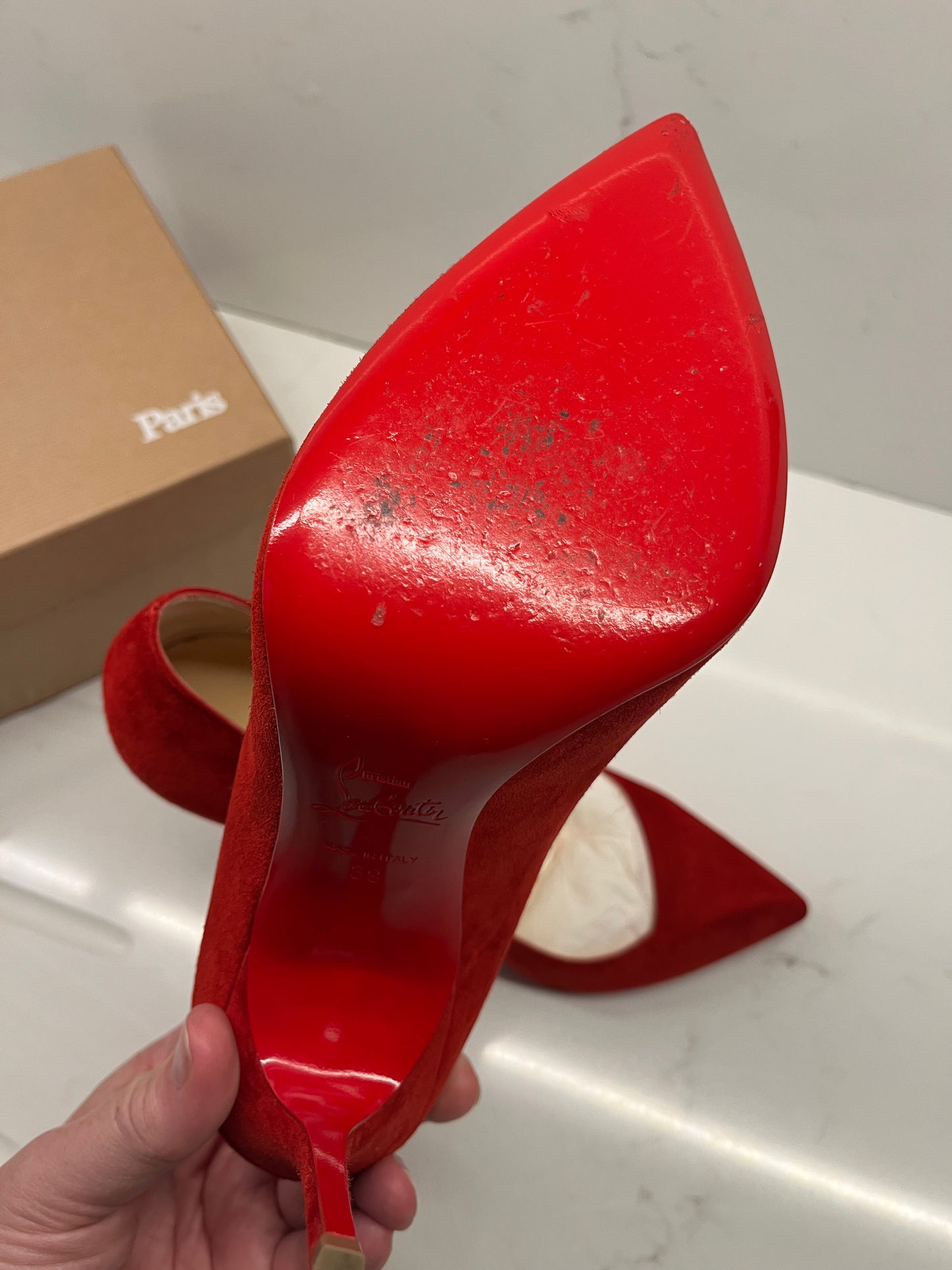 Christian Louboutin red suede courts size 39