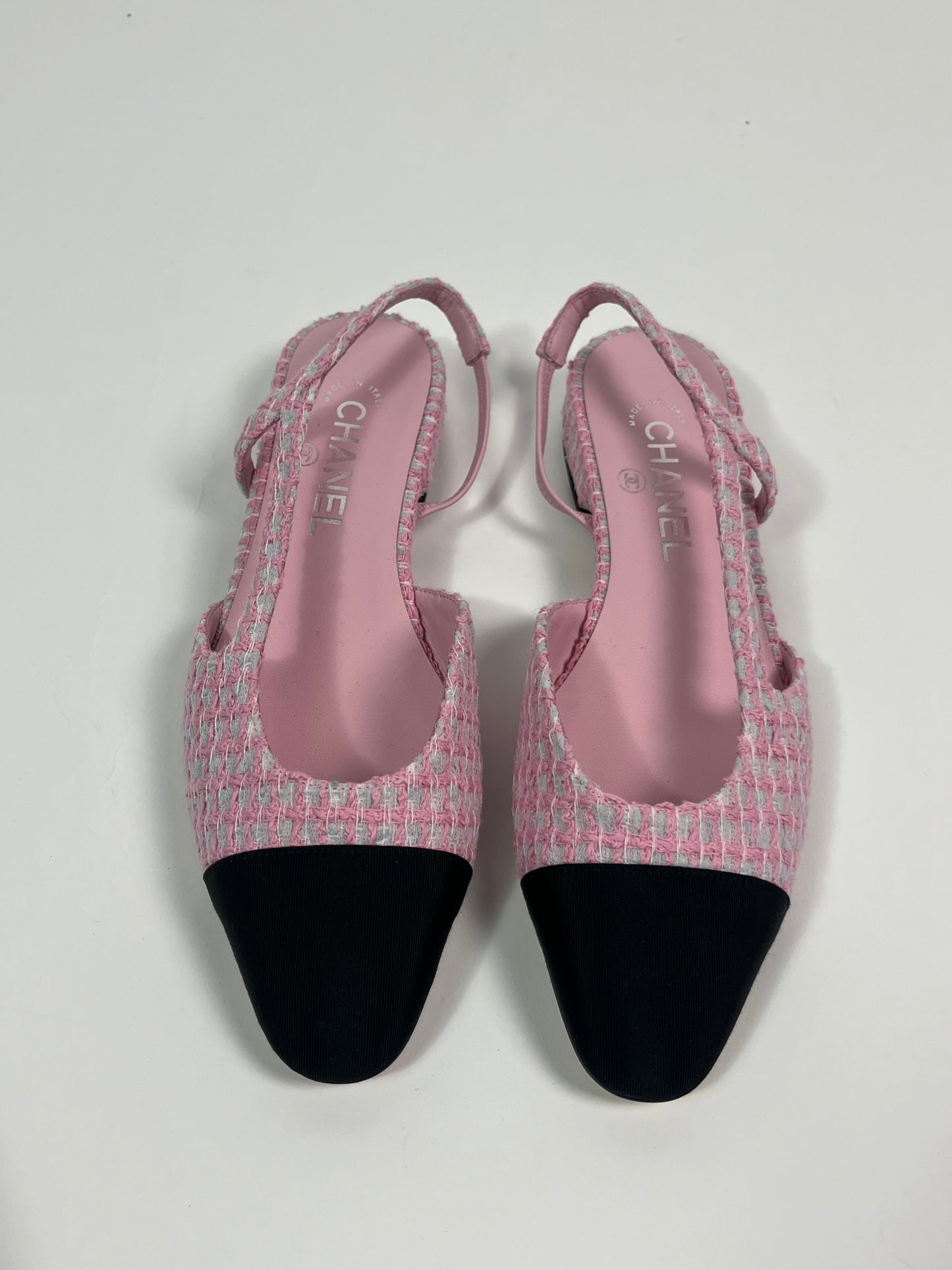 CHANEL pink fantasy tweed slingbacks size 37.5