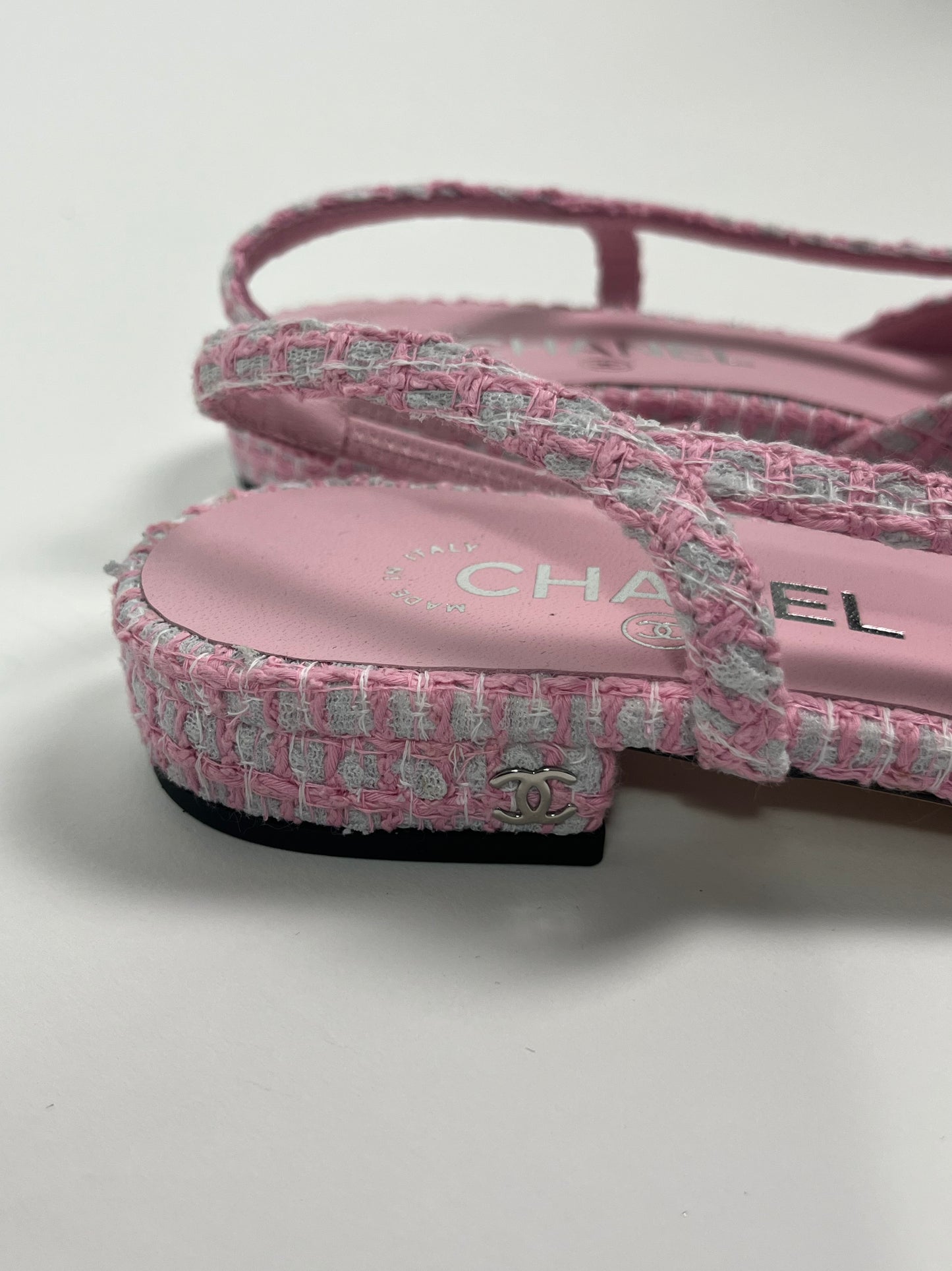 CHANEL pink fantasy tweed slingbacks size 37.5