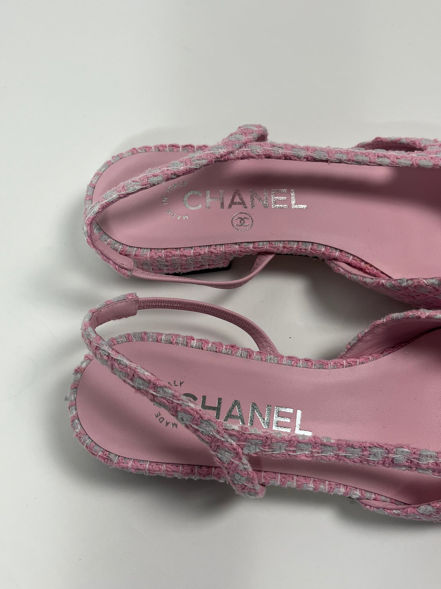 CHANEL pink fantasy tweed slingbacks size 37.5