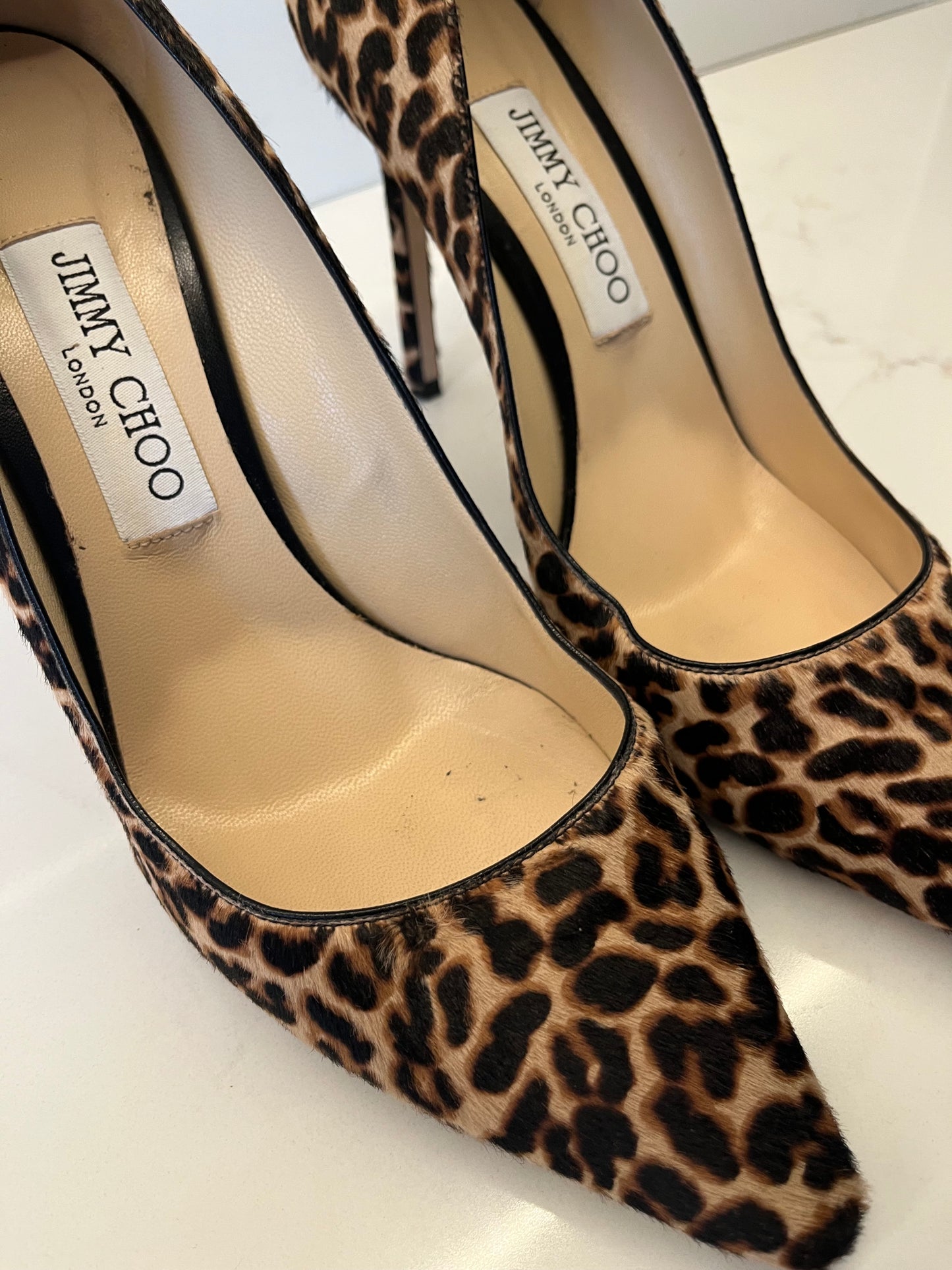 Jimmy Choo leopard print stilettos s38.5