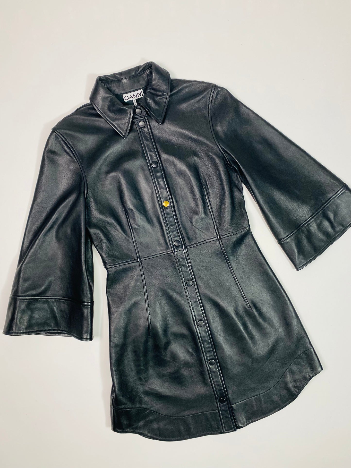 GANNI leather shirt dress