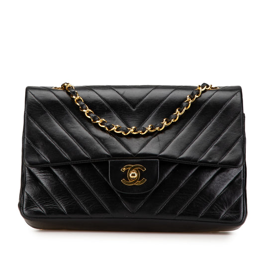 CHANEL vintage chevron lambskin double flap medium